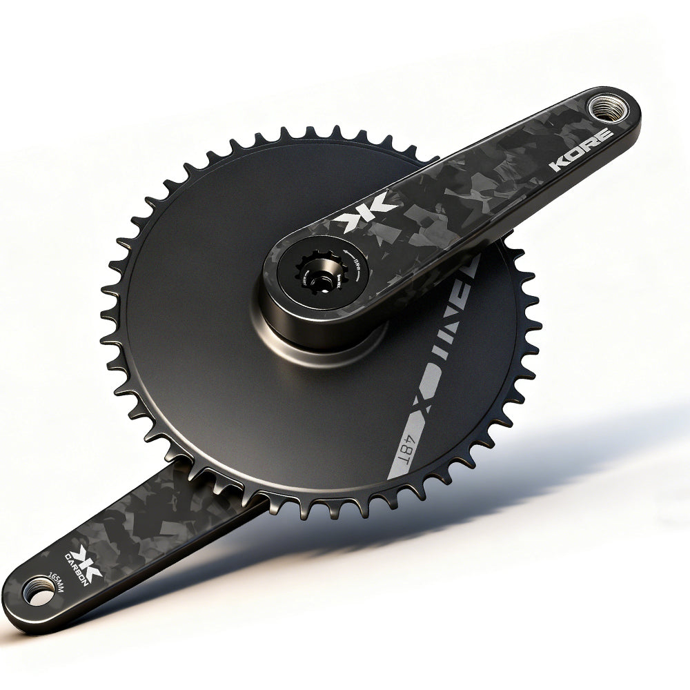 KORE T800 Carbon Crankset 165/170mm Ultra-Light Road Bike Crank, 24mm Titanium Alloy Axle, 7075 Aluminum Parts, 3-Bolt Chainring Mount, 345g