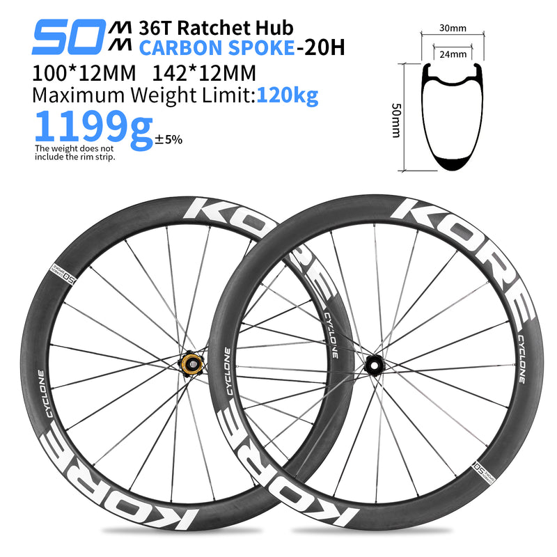 KORE CYCLONE 50MM Carbon Clincher Wheelset